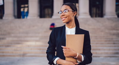 Woman Outside Government Building