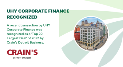 Strategic $427M Transaction Earns UHY Corporate Finance Recognition From Crain’S, Mergers & Acquisitions Magazine