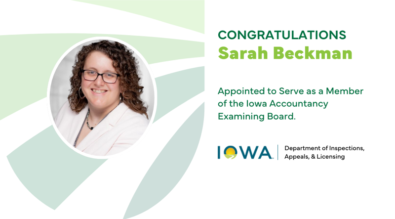 Sarah Beckman Appointed to Iowa Accountancy Examining Board&nbsp;